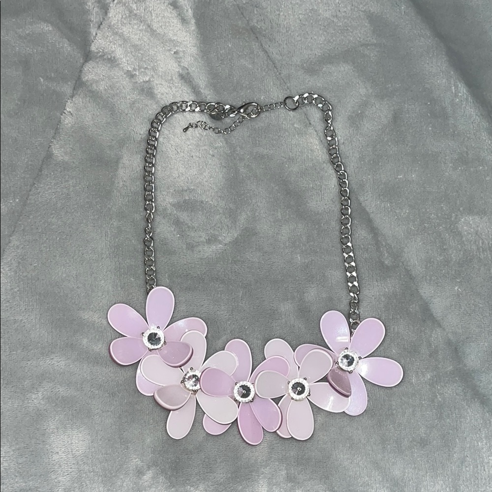 Floral Pink and Silver Necklace